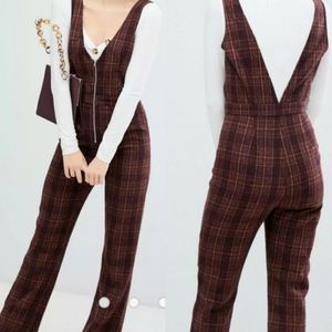 Emory Park Sleeveless Zip Front Jumpsuit Plaid Check